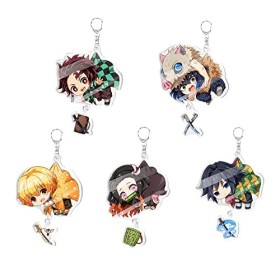 SRDEHDYE Demon Slayer Lot de 5 porte-clés mignons pour sacs à dos Motif anime Tomioka Giyuu, Nezuko, Tanjirou, Agatsuma Zeni