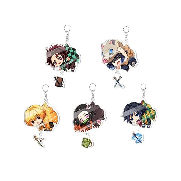 SRDEHDYE Demon Slayer Lot de 5 porte-clés mignons pour sacs à dos Motif anime Tomioka Giyuu, Nezuko, Tanjirou, Agatsuma Zeni
