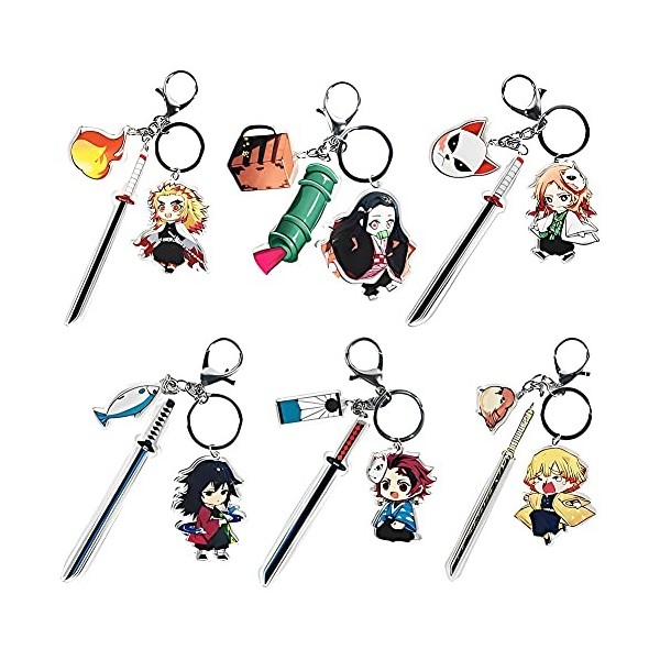 REYOK Lot de 6 porte-clés démon Kimetsu no Yaiba - Porte-clés Anime - Porte-clés - Porte-clés - Porte-clés Anime - Porte-clés