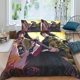 EKENOZ Demon Slayer Housse De Couette 3 Pièces Microfibre avec Fermeture Éclair Ensemble De Literie Housses De Couettes Parur