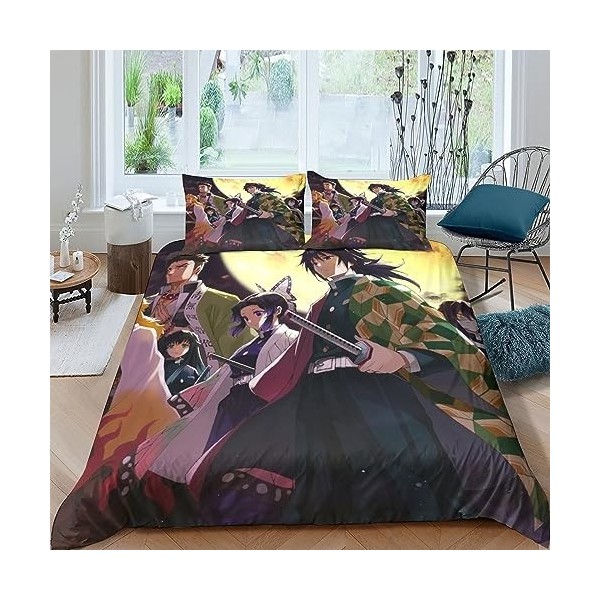 EKENOZ Demon Slayer Housse De Couette 3 Pièces Microfibre avec Fermeture Éclair Ensemble De Literie Housses De Couettes Parur