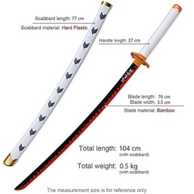 KELEBUE 104cm/80cm, Demon Slayer Cosplay, Rengoku Kyoujurou, Fait Main, Katana, Fans DAnime, Bois Exquis, éPéEs, Objets De C