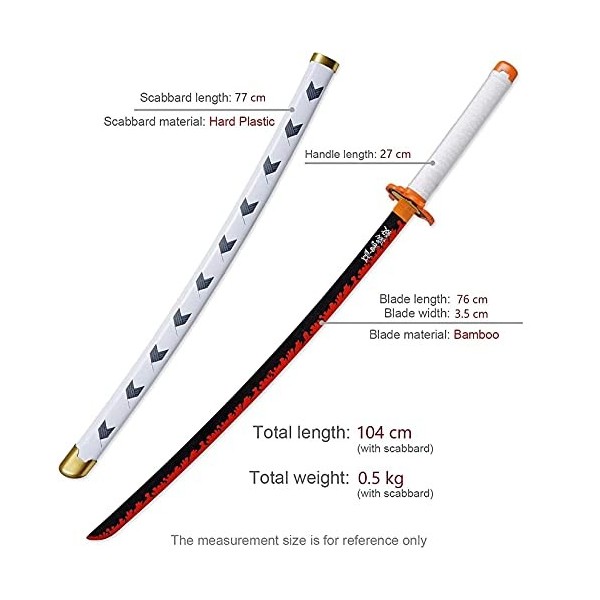 KELEBUE 104cm/80cm, Demon Slayer Cosplay, Rengoku Kyoujurou, Fait Main, Katana, Fans DAnime, Bois Exquis, éPéEs, Objets De C