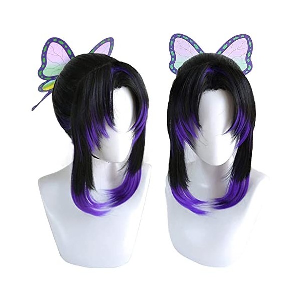 Lwiuentx Anime Cosplay Kamado Tanjirou Perruque Courte en Couches Pour la Fête DHalloween + Bonnet de Perruque Gratuit