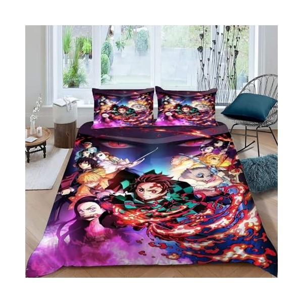 FAIRZ Housse de Couette 90x190 - Demon Slayer Parure de Lit 1 Personne en Microfibre avec Fermeture Éclair, Parure Housse Cou