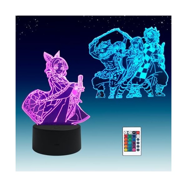 2 en 1,Demon Slayer, Kochou Shinobu,Kamado Tanjirou,lampe animée menée illusion 3D, télécommande RVB à 16 couleurs,chambre bé