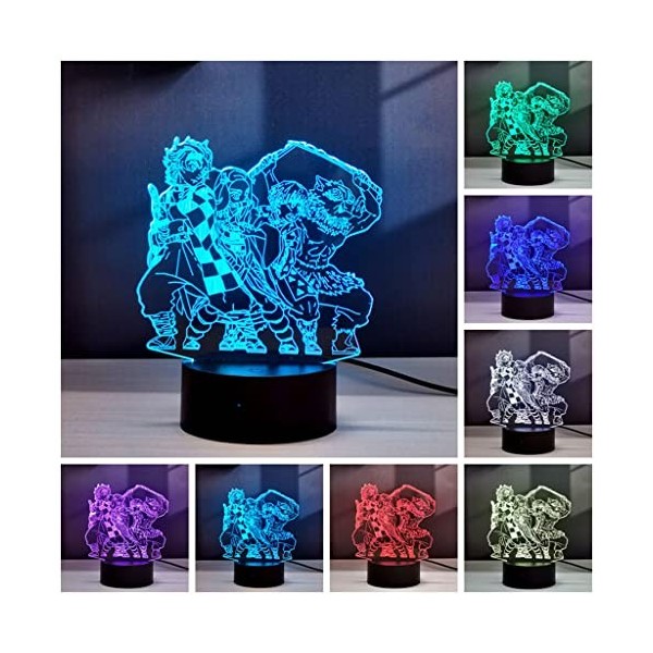 2 en 1,Demon Slayer, Kochou Shinobu,Kamado Tanjirou,lampe animée menée illusion 3D, télécommande RVB à 16 couleurs,chambre bé