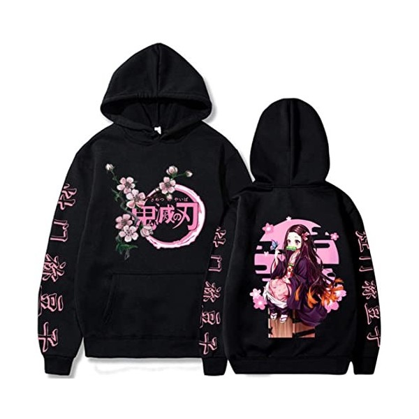 WINKEEY Femme Sweat à Capuche Animé Japonais Pull Chaud Imprimé Nezuko Shinobu pour Les Fans, 1 Noir Nezuko Papillon M