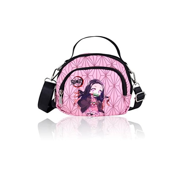 Roffatide Anime Demon Slayer Kamado Nezuko Sac à bandoulière Petit Sac à bandoulière Sling Bag Girls Pink Sac à Main avec Por