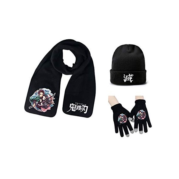 Demon Slayer Écharpe Gant Bonnet en tricot Coffret de Noël Kimetsu no Yaiba Frannel Foulard Douce Unisexe Bavoir Gants tactil