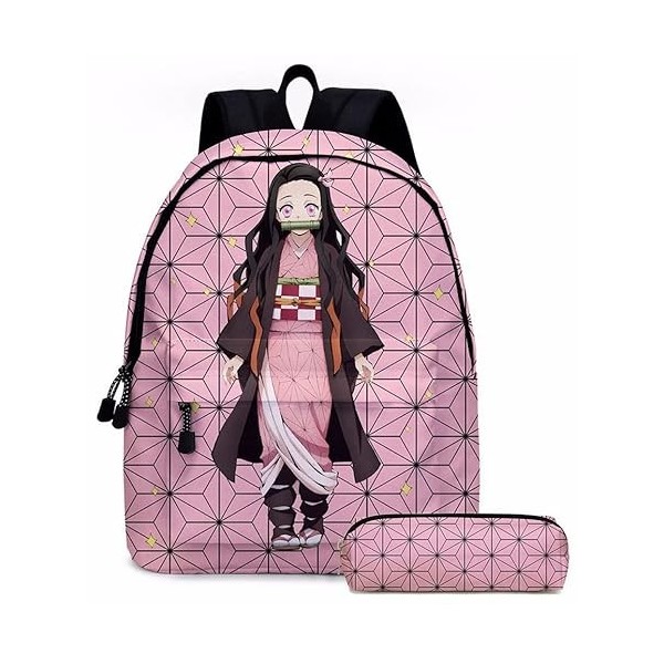 Sac à dos Demon Slayer de 40,6 cm pour lécole avec trousse à crayons, cartable Anime Kamado Nezuko, sac à bandoulière pour a