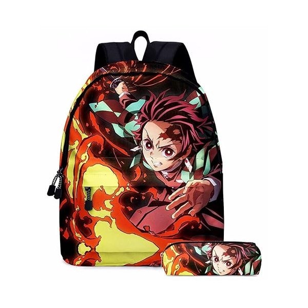Sac à dos Demon Slayer de 40,6 cm pour lécole avec trousse à crayons, cartable Anime Kamado Nezuko, sac à bandoulière pour a