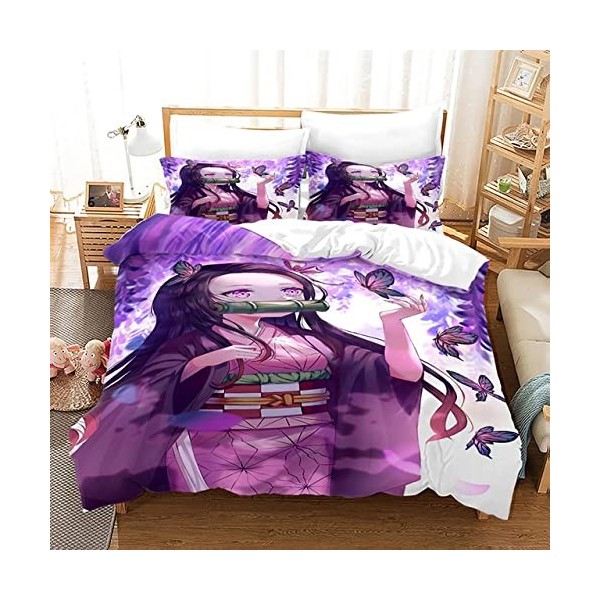 PTNQAZ Parure de lit 2pcs,Nezuko Kamado avec housse de couette pour fille Motif Demon Slayer