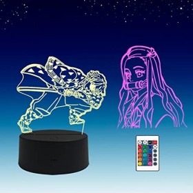 2 en 1,Demon Slayer, Kamado Nezuko,Agatsuma Zenitsu,lampe led anime illusion 3D, télécommande RVB à 16 couleurs, veilleuse de