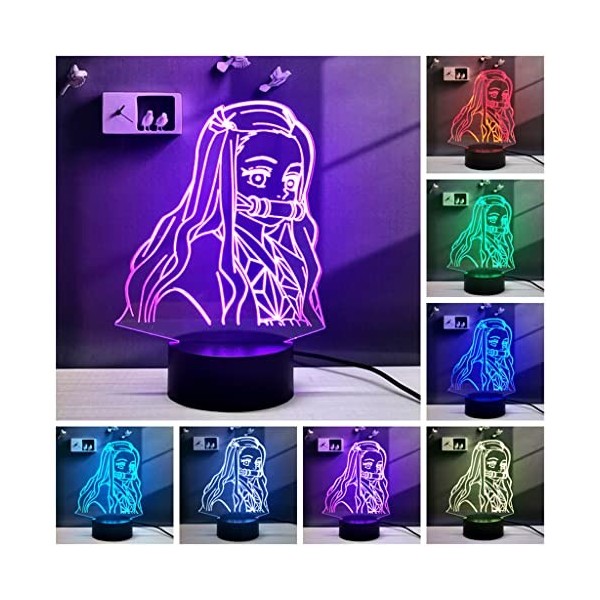 2 en 1,Demon Slayer, Kamado Nezuko,Agatsuma Zenitsu,lampe led anime illusion 3D, télécommande RVB à 16 couleurs, veilleuse de