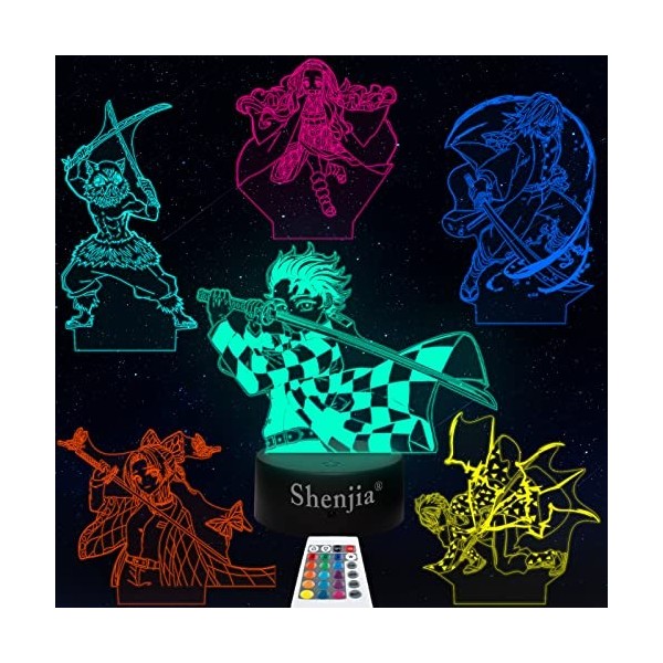 Shenjia Demon Slayer Lampe - Kamado Tanjirou - Kamado Nezuko - Lampe 3D Anime - Personnages 2 en 1, lumière bicolore - Touche