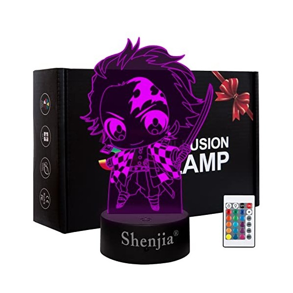 Shenjia Demon Slayer Lampe - Kamado Tanjirou - Kamado Nezuko - Lampe 3D Anime - Personnages 2 en 1, lumière bicolore - Touche