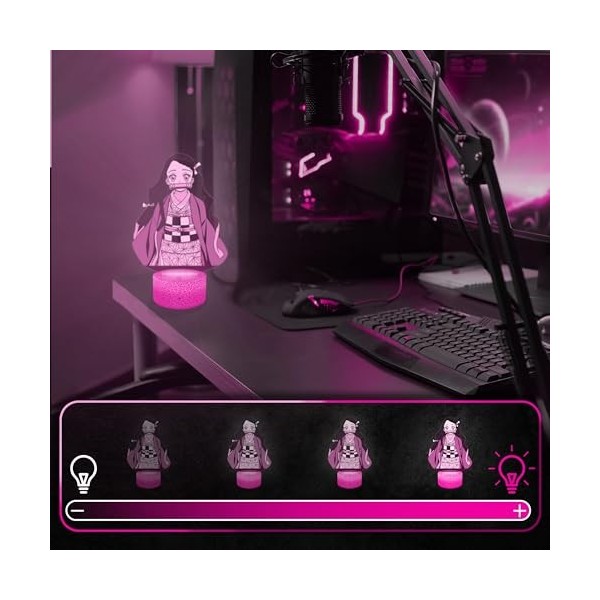 Lampe de chevet, Veilleuse Nezuko Kamado Manga Lampe 3D LED illusion, Idée cadeau Noël anniversaire garçon et fille Lampe de 