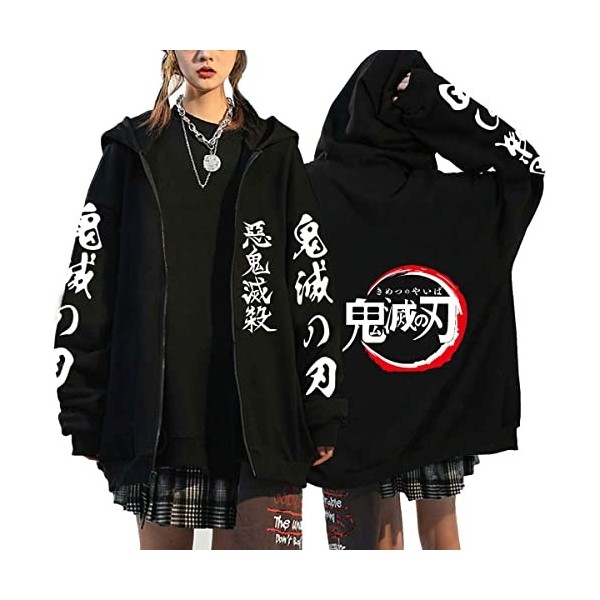 Femme Japonais Anime Pullover Veste Demon Slayer Hoodies Sweats à Capuche Anime Zip-up Pull Cosplay Unisex S, Noir2 