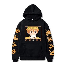 Sybnwnwm Demon Slayer Sweat à capuche Agatsuma Zenitsu Anime, Noir , M