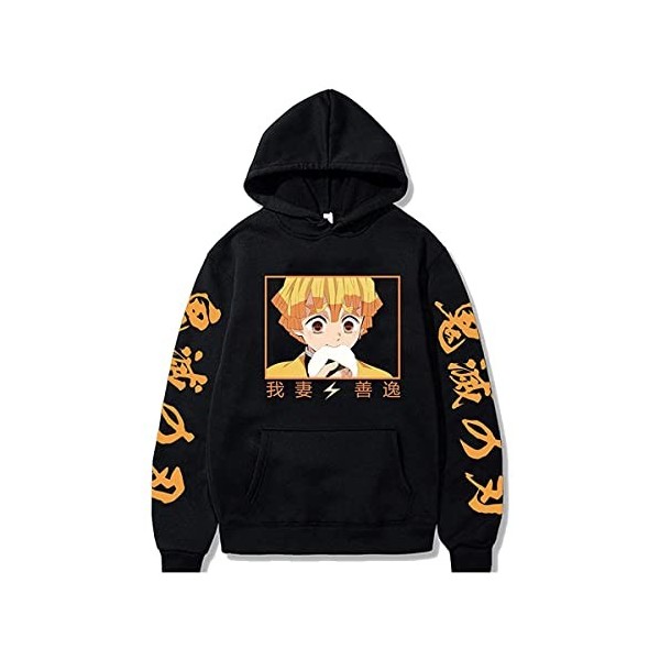 Sybnwnwm Demon Slayer Sweat à capuche Agatsuma Zenitsu Anime, Noir , M