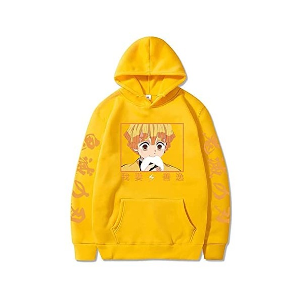 Sybnwnwm Demon Slayer Sweat à capuche Agatsuma Zenitsu Anime, Noir , M