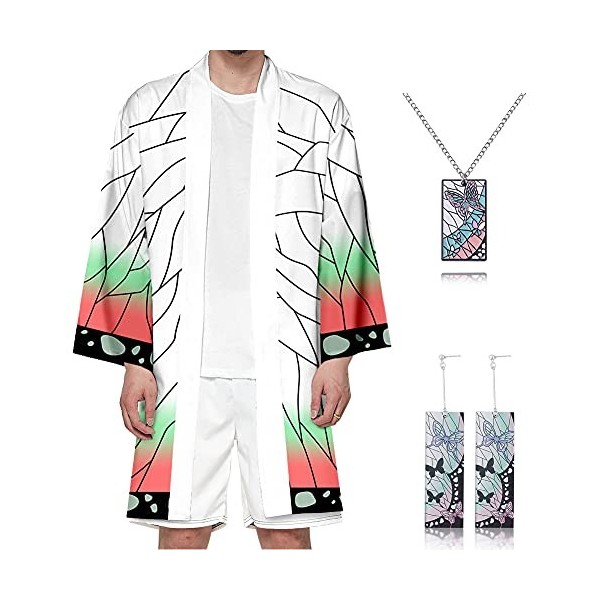 Amycute Demon Slayer Cosplay, Unisexe Demon Slayer Cosplay Costume Cape Boucles doreilles Collier Anime Kimono Japonais Anim