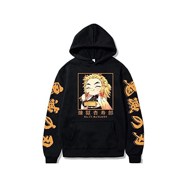 Sybnwnwm Demon Slayer Sweat à capuche Rengoku Kyoujurou Tanjirou Anime Pull à capuche, Noir , M