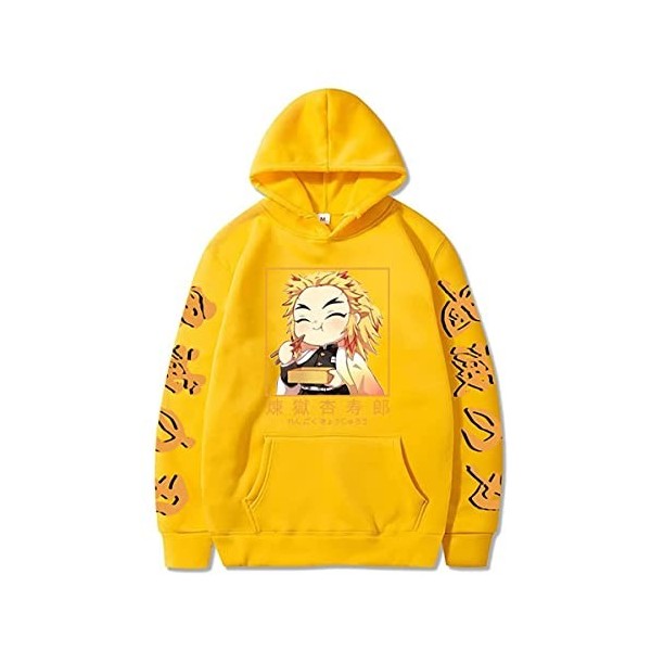 Sybnwnwm Demon Slayer Sweat à capuche Rengoku Kyoujurou Tanjirou Anime Pull à capuche, Noir , M