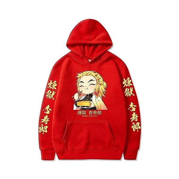 zhedu Anime Demon Slayer Sweat À Capuche Rengoku Kyoujuro pour Hommes Et Femmes, Pull Ample Surdimensionné Haut Survêtement H