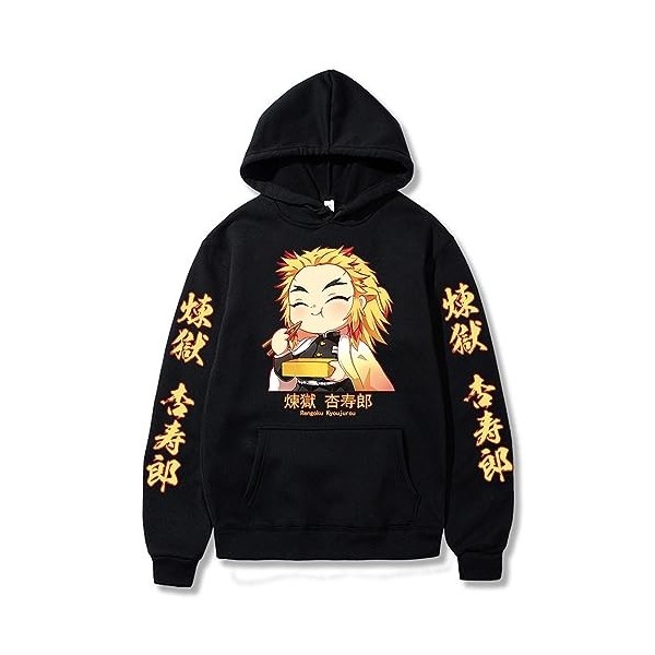 zhedu Anime Demon Slayer Sweat À Capuche Rengoku Kyoujuro pour Hommes Et Femmes, Pull Ample Surdimensionné Haut Survêtement H