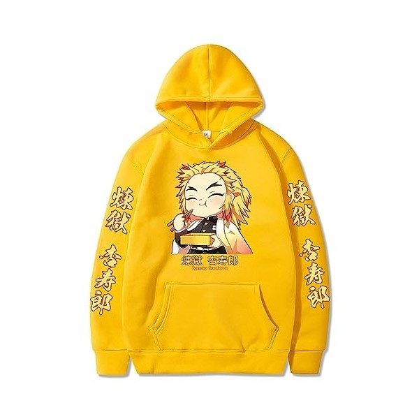zhedu Anime Demon Slayer Sweat À Capuche Rengoku Kyoujuro pour Hommes Et Femmes, Pull Ample Surdimensionné Haut Survêtement H