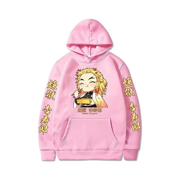 zhedu Anime Demon Slayer Sweat À Capuche Rengoku Kyoujuro pour Hommes Et Femmes, Pull Ample Surdimensionné Haut Survêtement H