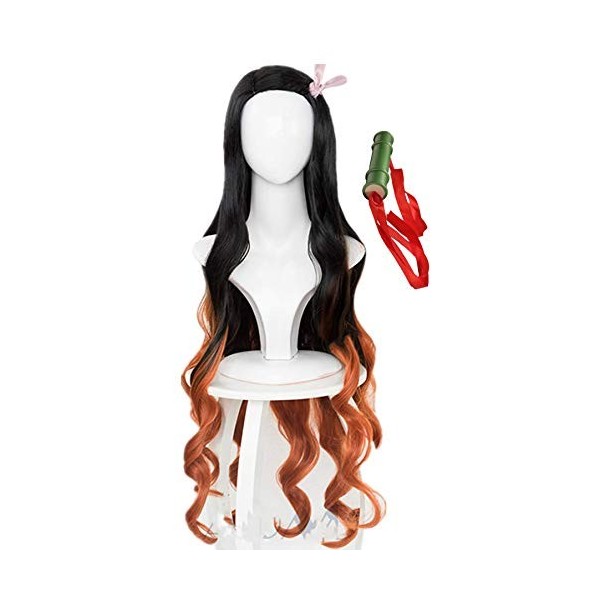 Topcosplay Anime Perruque Femme Cosplay Kamado Nezuko Perruque pour Demon Slayer Brown - Noir Longue Perruque pour Halloween