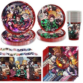 Demon Slayer Accessoires Décoration Anniversaire Assiette Carton Anniversaire Gobelet Nappe Serviette en Papier Birthday Part