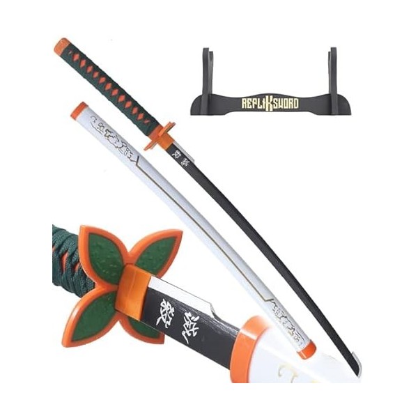 Demon Slayer Katana Tout en Bois Lame en Bois Katana Shinobu Kocho Epee en Bois Kimetsu No Yaiba Sabre + Presentoir en Bois I