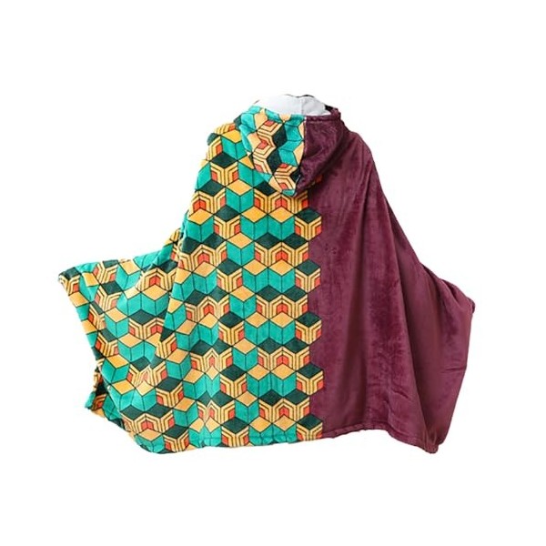 FUJIAXIANG demon DS slayer hoodie - Cape de couverture à capuche cosplay demon DS slayer Tanjirou 63x40 inches