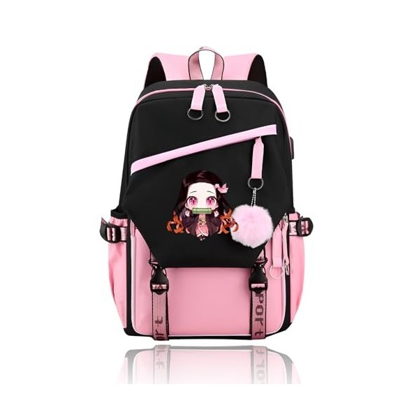 Ubephant Sac à Dos Demon Slayer, Adolescent Sac à Dos Scolaire, Sacs à Dos Loisir, Anime Sac a Dos Fille, Double Couche Grand
