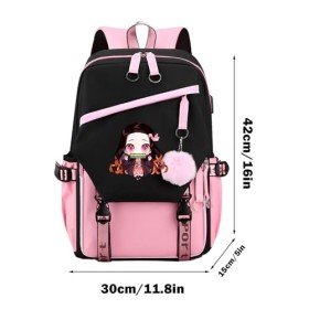Ubephant Sac à Dos Demon Slayer, Adolescent Sac à Dos Scolaire, Sacs à Dos Loisir, Anime Sac a Dos Fille, Double Couche Grand