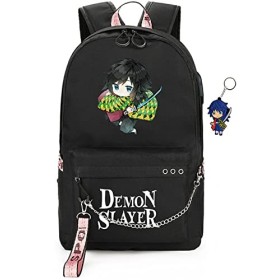 FSRONGXI Sac à dos Demon Slayer for School Nezuko Backpack Anime Rucksack with USB Charging Port, Free Keychain 17.7inch All