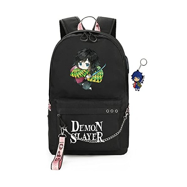 FSRONGXI Sac à dos Demon Slayer for School Nezuko Backpack Anime Rucksack with USB Charging Port, Free Keychain 17.7inch All