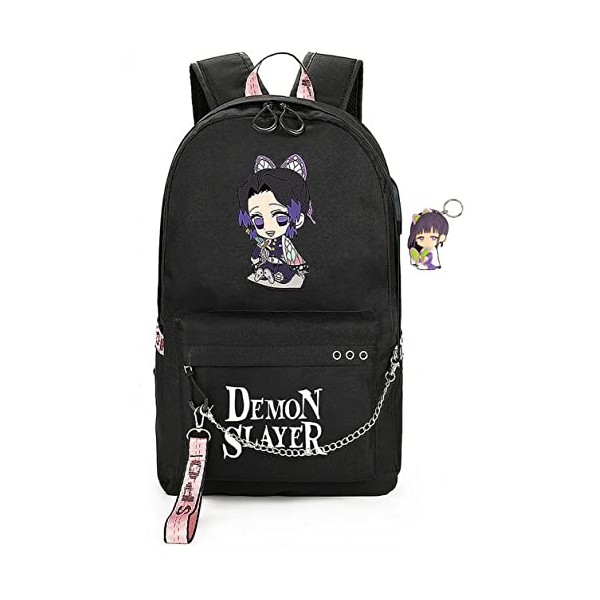 FSRONGXI Sac à dos Demon Slayer for School Nezuko Backpack Anime Rucksack with USB Charging Port, Free Keychain 17.7inch All