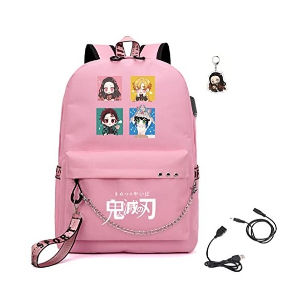FSRONGXI Sac à dos Demon Slayer for School Nezuko Backpack Anime Rucksack with USB Charging Port, Free Keychain 17.7inch All