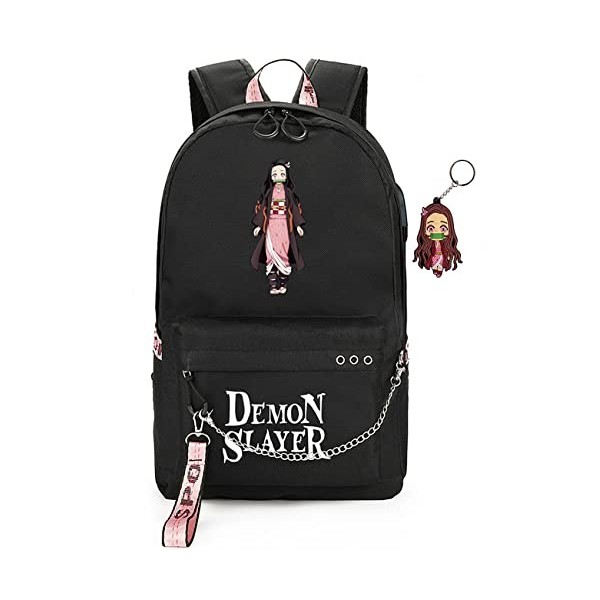 FSRONGXI Sac à dos Demon Slayer for School Nezuko Backpack Anime Rucksack with USB Charging Port, Free Keychain 17.7inch All