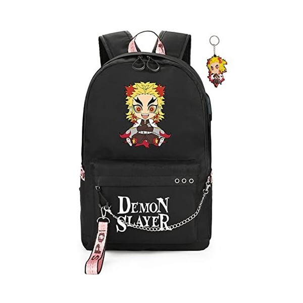 FSRONGXI Sac à dos Demon Slayer for School Nezuko Backpack Anime Rucksack with USB Charging Port, Free Keychain 17.7inch All