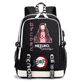 Luckbanjie Sac à dos Demon Slayer de 43,2 cm avec port charge USB, Kamado Nezuko en toile pour ordinateur portable lécole, l