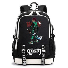 Luckbanjie Sac à dos Demon Slayer de 43,2 cm avec port charge USB, Kamado Nezuko en toile pour ordinateur portable lécole, l