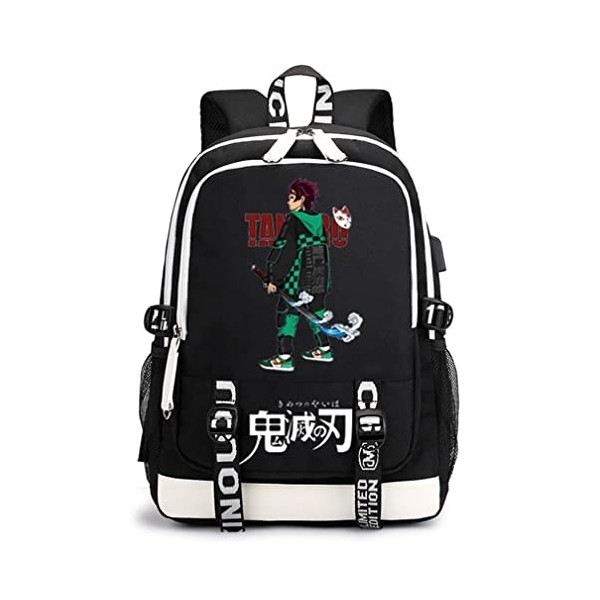 Luckbanjie Sac à dos Demon Slayer de 43,2 cm avec port charge USB, Kamado Nezuko en toile pour ordinateur portable lécole, l