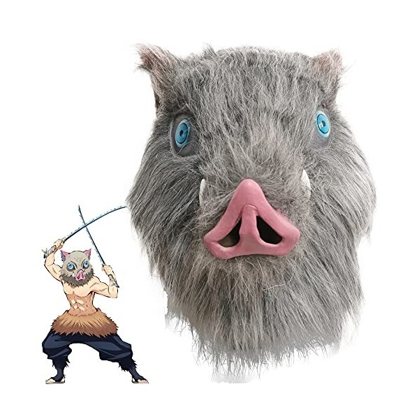 TZLCOS Demon Slayer Hashibira Inosuke Masque en latex pour déguisement et Halloween Gris Taille unique