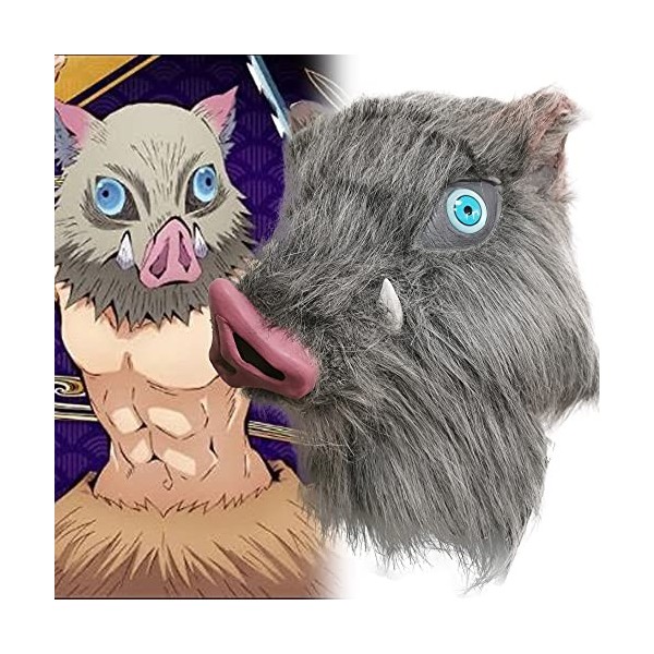 TZLCOS Demon Slayer Hashibira Inosuke Masque en latex pour déguisement et Halloween Gris Taille unique
